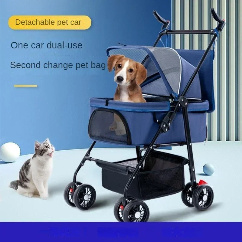 Carro para mascotas, cochecito de bebé de peluche para perros y gatos, carrito pequeño para mascotas, ligero y plegable para viajes al aire libre - imagen 2