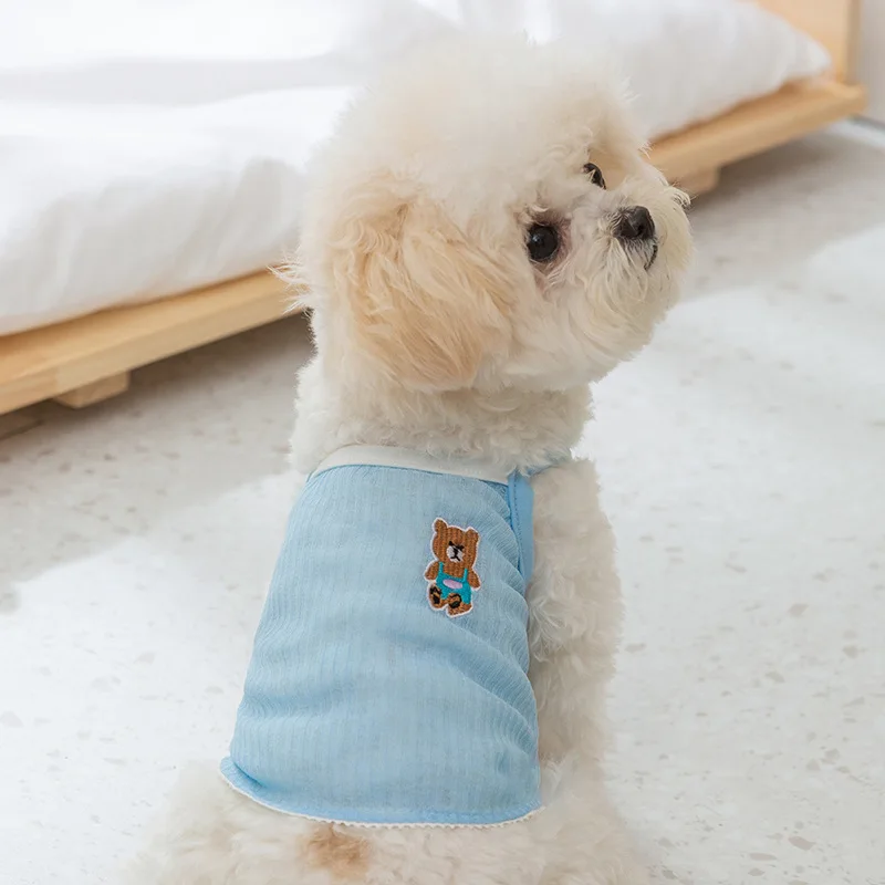 Chaleco fino de verano para perros, ropa con tirantes para perros, sudaderas para cachorros de Color dopamina, camisa con estampado de oso para gatos, chaleco transpirable para mascotas, ropa para perros - imagen 3
