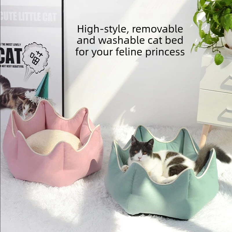 Cama para gatos lavable con forro de lana de cordero, cálida y suave - imagen 5