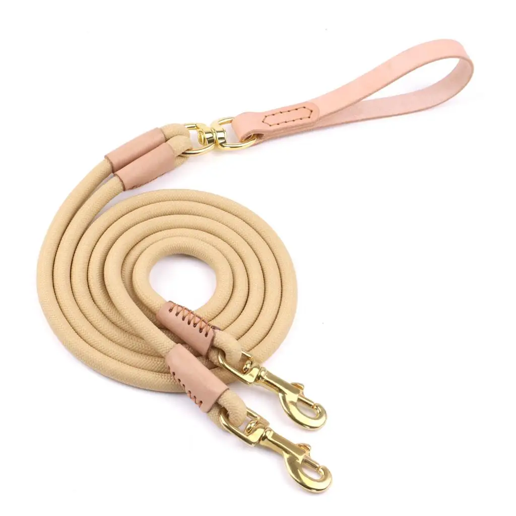 Correa de cuero para perro, doble acoplador, correas para perros de 1 vía y 2 vías, cuerda duradera para caminar para mascotas, Pitbull, Bulldog Francés, Pug - imagen 2