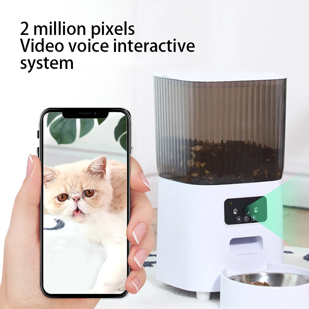 Alimentador automático inteligente para gatos, cuencos dobles de 5l con cámara, dispensador de vídeo de comida seca para mascotas, grabadora de voz inteligente, Alimentador automático para perros - imagen 5