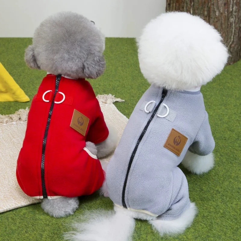 Monos cálidos de invierno para perros, ropa de cuatro patas para perros sólidos a la moda, monos suaves y bonitos para cachorros, pijamas de gato de peluche, monos para caniche para mascotas - imagen 3