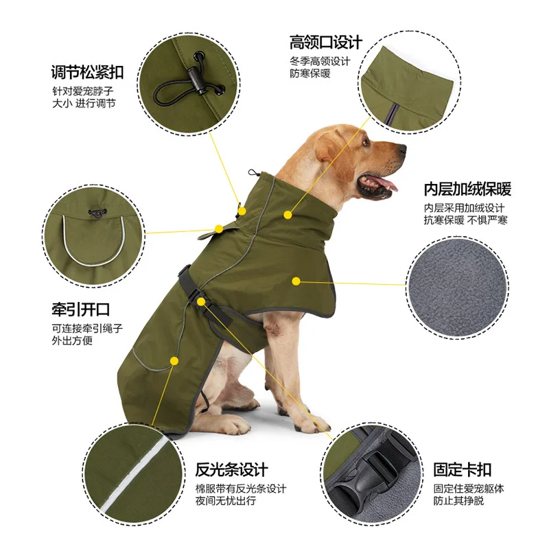 Ropa de invierno para perros, ropa de algodón de terciopelo, ropa gruesa y cálida para perros grandes, ropa reflectante de algodón impermeable a prueba de viento - imagen 5