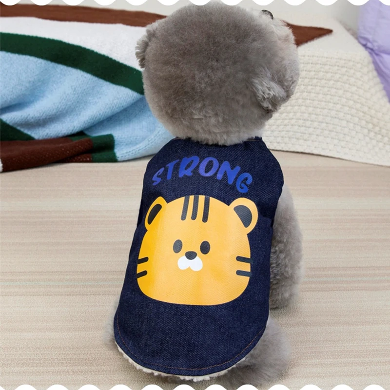 Sudadera vaquera oscura con dibujos de perros y mascotas, ropa de Año Nuevo, Otoño Invierno para gatos, monos transpirables de terciopelo para cachorros pequeños y medianos