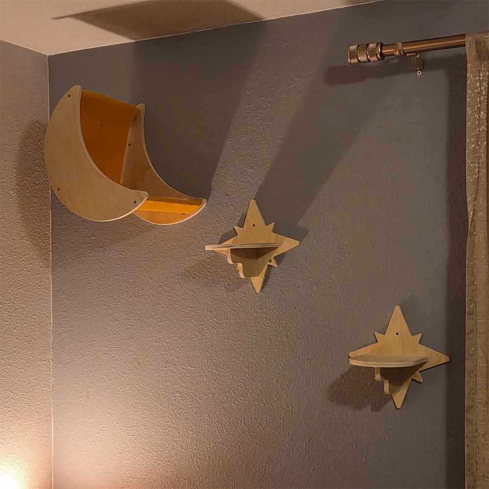 Mueble de pared para gatos con hamaca, rascador y escalerilla - imagen 2