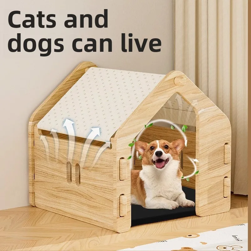 Casa para perros de interior, cama de madera maciza para todas las estaciones, casa Universal para gatos, Villa transpirable, gran espacio, caja para cachorros, tienda portátil para mascotas - imagen 2