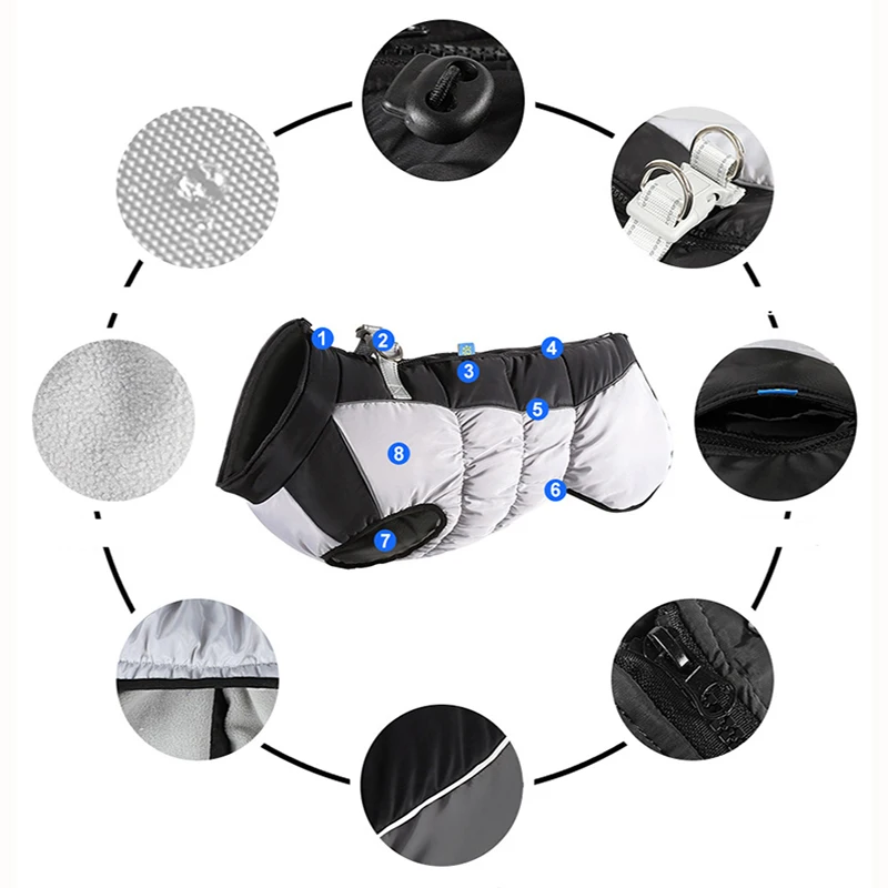 Abrigo cálido de invierno para mascotas, chaqueta impermeable para perros medianos y grandes, ropa reflectante de felpa gruesa, accesorios para perros - imagen 3