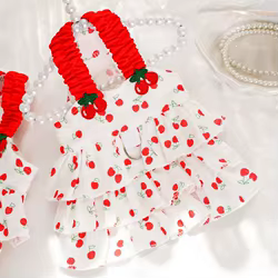 Vestido de verano con cerezas para perros Chihuahua Bichon y gatos