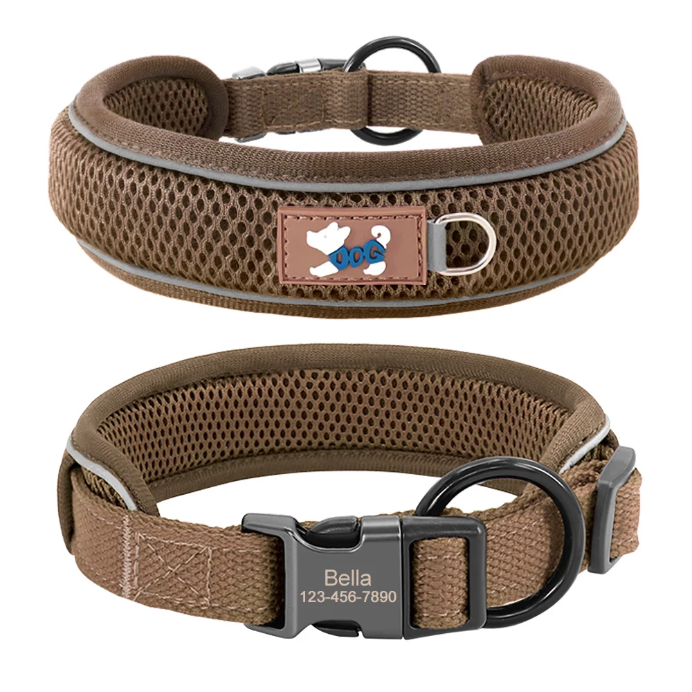 Collar ancho personalizado para perro, collares reflectantes de nailon para identificación de perro, grabado gratuito, antipérdida, ajustable para perros medianos y grandes Pitbull - imagen 3