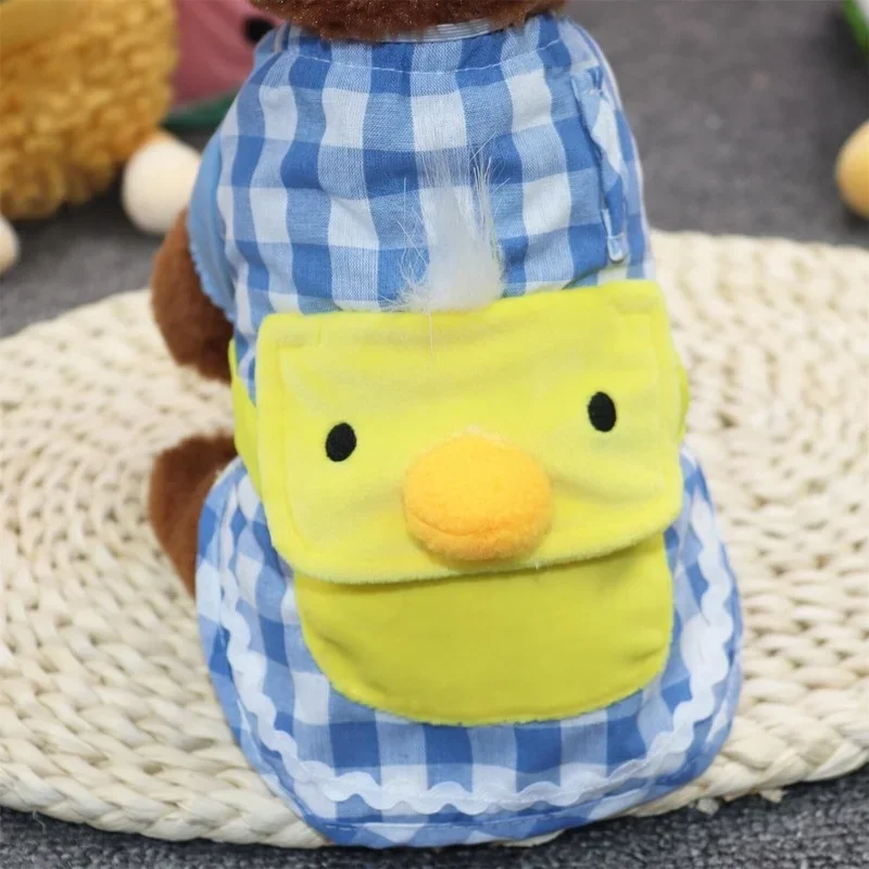Ropa de jardín de infantes para perros y gatos, lindo pato amarillo, camiseta a cuadros con sombrero, Teddy Bichon Pomerania, abrigo para perros pequeños - imagen 4