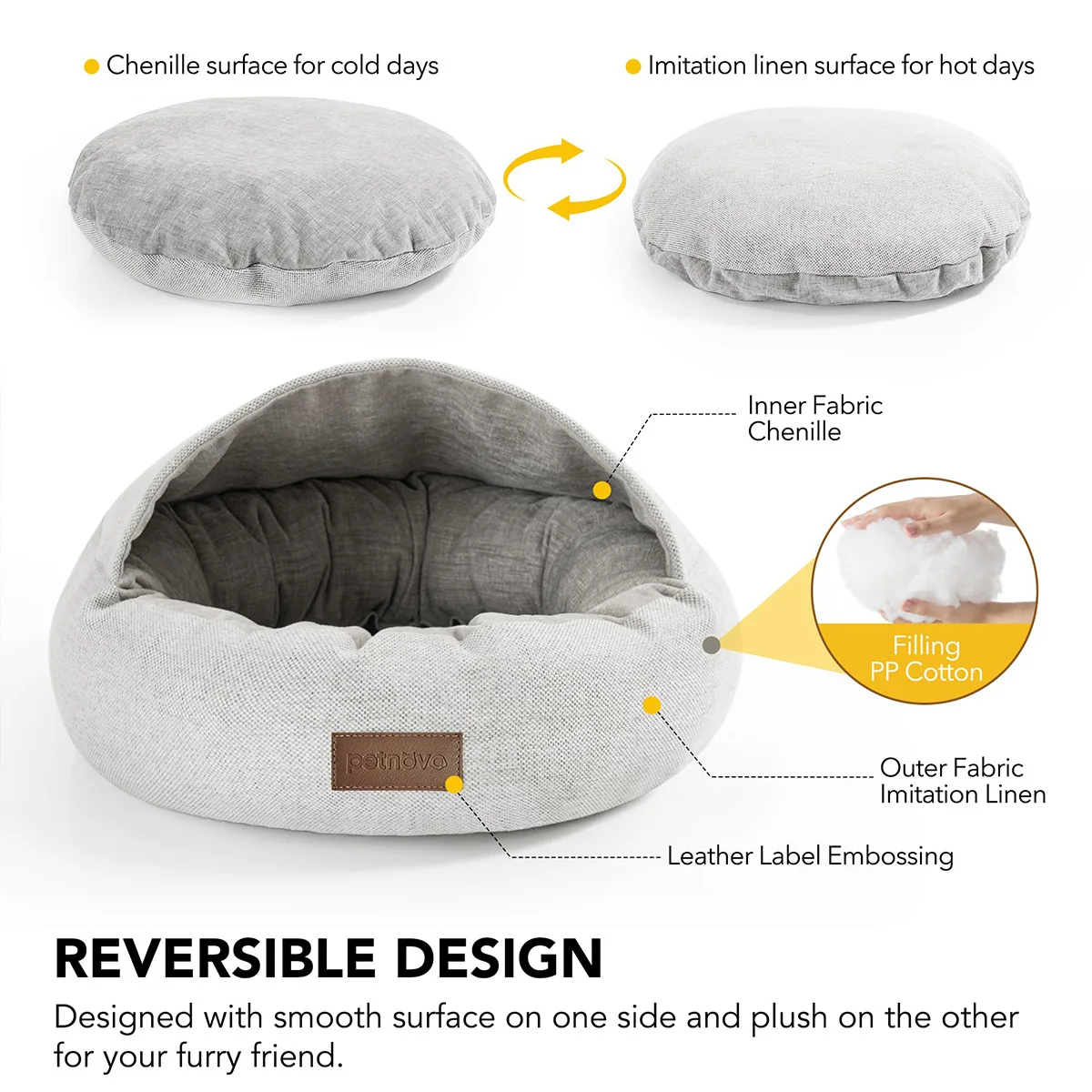 Cama ovalada cerrada para gatos y perros pequeños – Cálida y suave - imagen 2