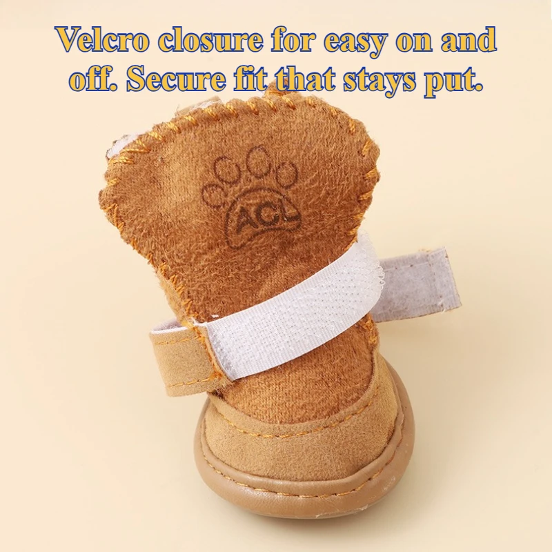 Botas de nieve de invierno para perros, zapatos cálidos y antideslizantes de felpa gruesa para nieve y lluvia, botas antideslizantes para mascotas, calzado para cachorros y gatos, 4 Uds. - imagen 5