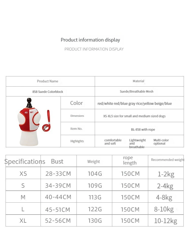 Arnés reflectante para perro pequeño y mediano, correa de pecho de ante, color block, transpirable, para gato - imagen 2