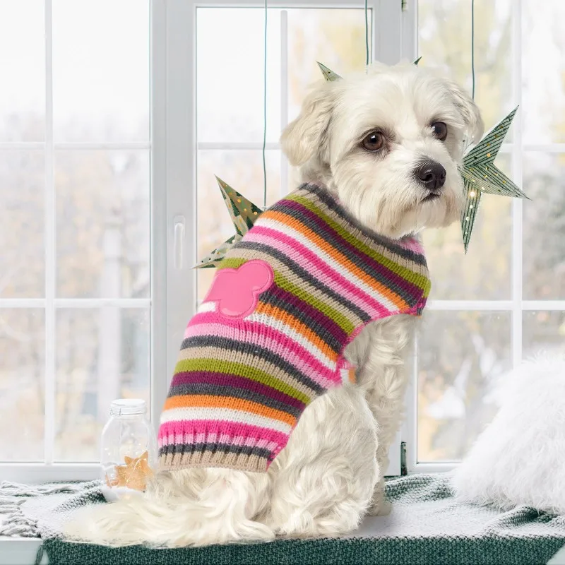 Ropa para perros pequeños con estampado de huesos, suéter a rayas para perros, abrigo cálido para perros, suéteres de punto, ropa para cachorros Chihuahua Bichon - imagen 5