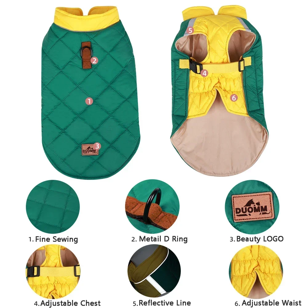 Chaqueta grande para perros, ropa impermeable para mascotas para perros medianos, abrigo cálido de invierno para perros grandes, disfraz de Bulldog Francés, trajes de Labrador Husky - imagen 4