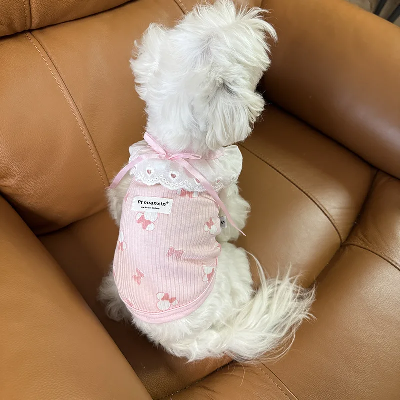 Vestidos para perros pequeños Ins, ropa para mascotas, tirantes de Tweed rosa, chaleco con volantes de encaje, ropa para cachorros y gatos, ropa para perros pequeños - imagen 2