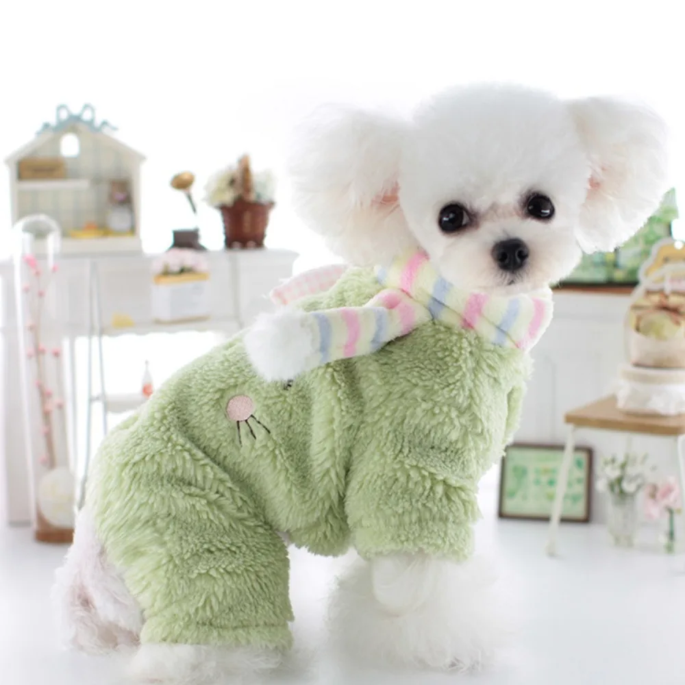 Mono de felpa para mascotas, ropa para perros, bufanda bordada, Parkas suaves de cuatro patas más gruesas que la ropa de oso de peluche, Otoño e Invierno - imagen 3