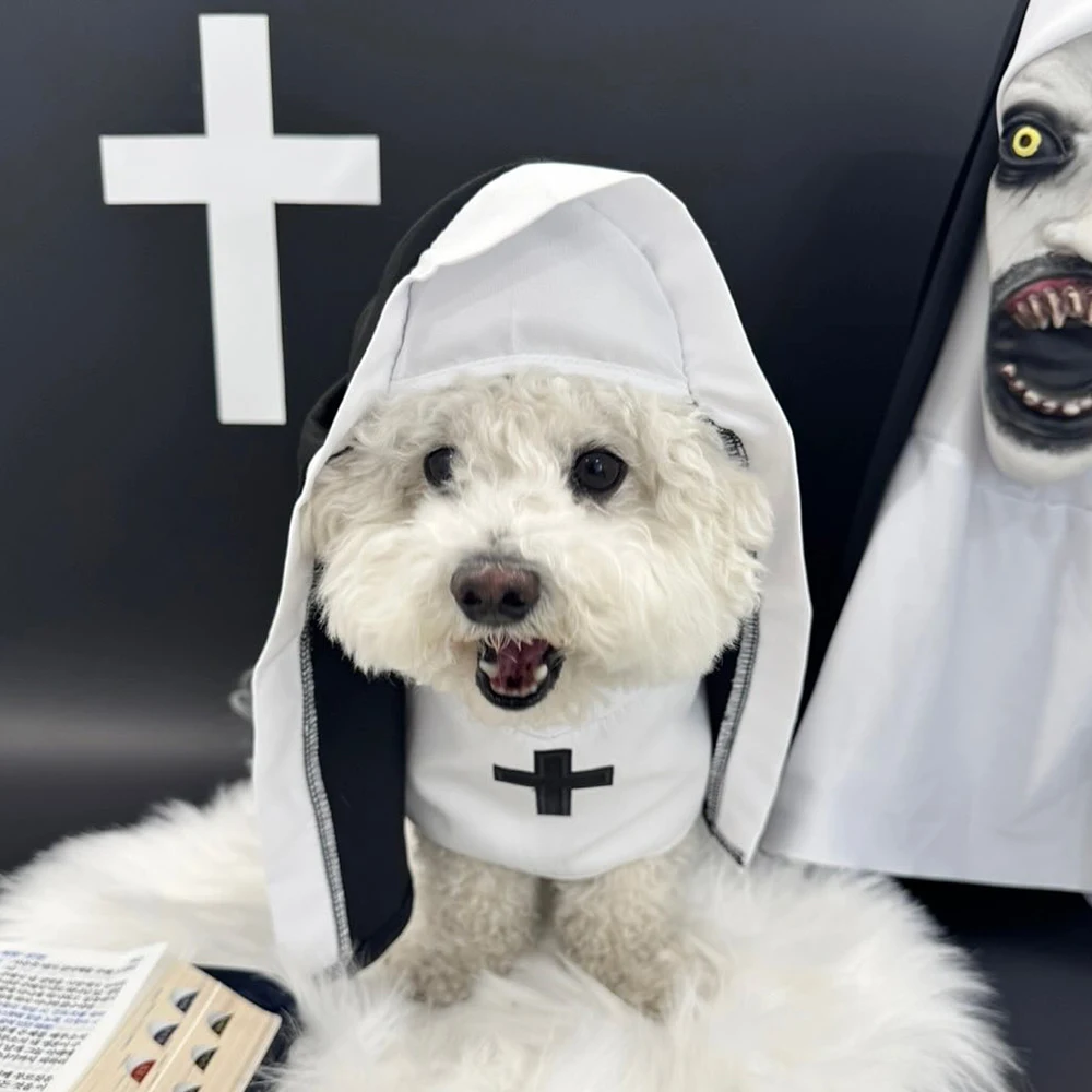 Ropa de Halloween para perros pequeños, medianos y grandes, vestido divertido para gatos, disfraces de monja, cruz de Jesús, cachorro, Pug, trajes bonitos para mascotas