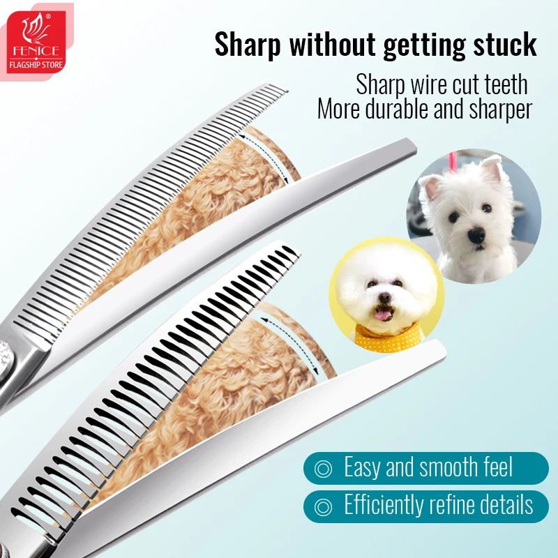 Tijeras de aseo Fenice, tornillo de diamante de 7/7,5/8 pulgadas, tijeras profesionales curvadas, tijeras más delgadas para herramientas de esteticista para mascotas - imagen 5