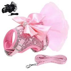 Vestido de verano para gatos y perros pequeños con lazo rosa