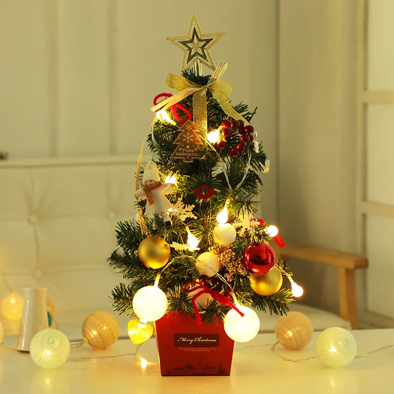 Juego de árbol de Navidad de 50cm, decoración de festivales de escritorio, hermoso árbol de Navidad con adornos de luz Led, decoración navideña para el hogar - imagen 2