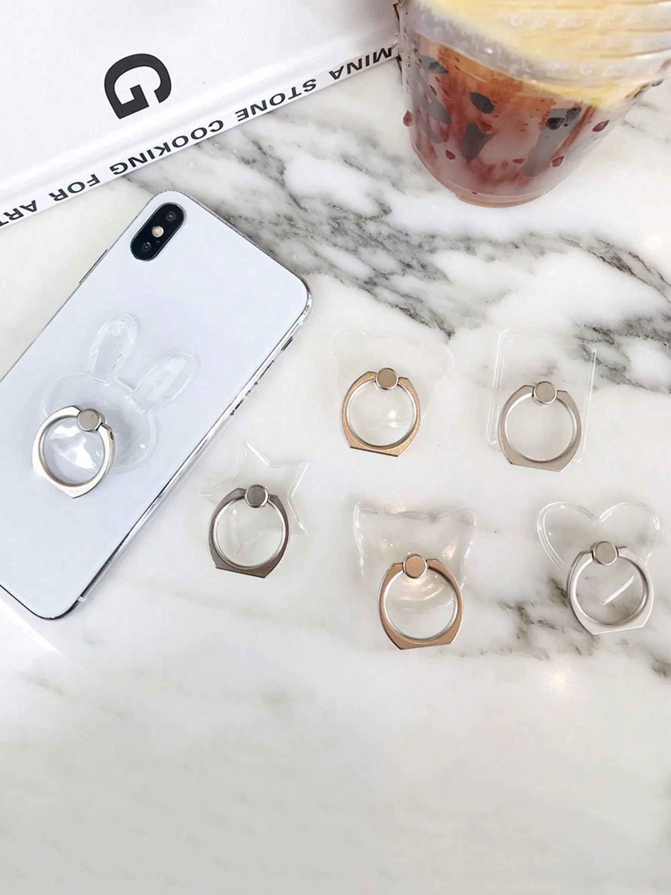 Soporte de anillo para teléfono transparente con forma aleatoria, cristal acrílico, creativo, para teléfonos inteligentes, 2 uds. - imagen 2