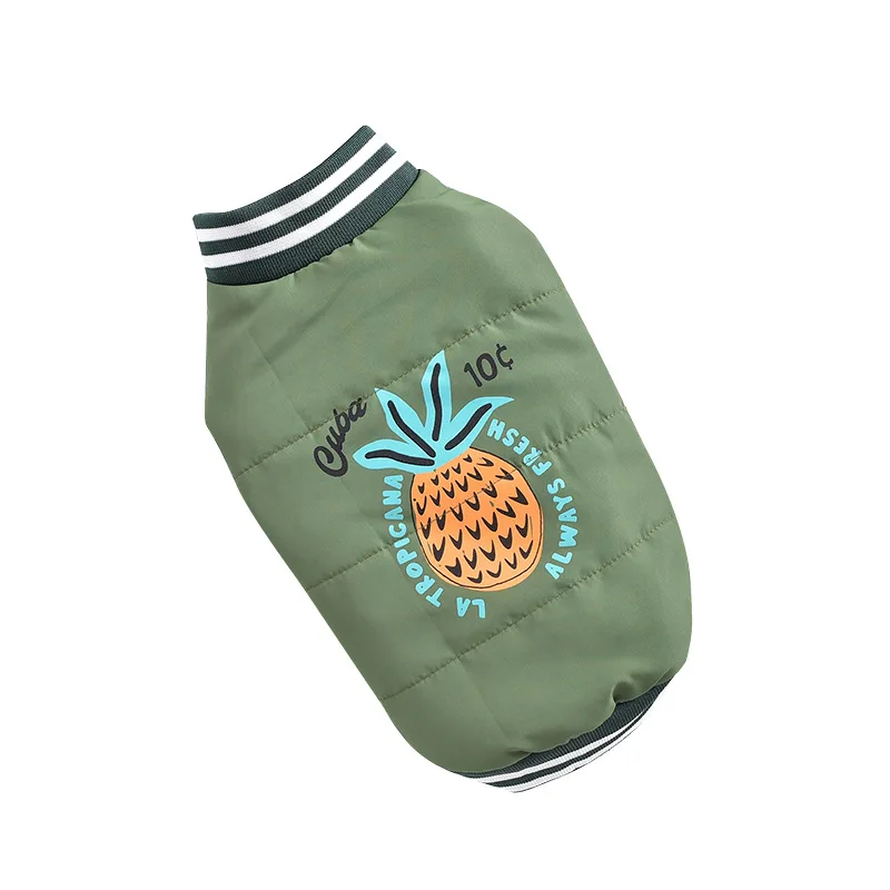 Chaqueta bordada de piña para otoño e invierno, Parkas cálidas a juego de colores para perros, ropa para perros y gatos de tamaño pequeño y mediano para mascotas - imagen 5