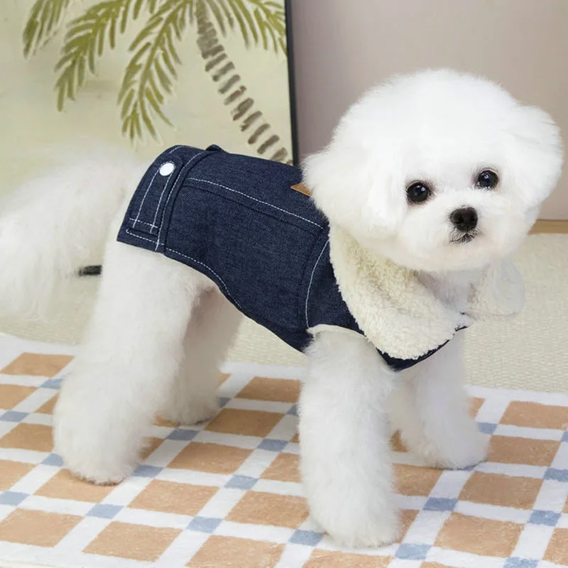 Ropa de invierno para perros, chaleco vaquero cálido, chaqueta para perros pequeños, Chihuahua, Yorks, ropa sin mangas para mascotas, abrigo vaquero para cachorros, chaqueta, ropa - imagen 2