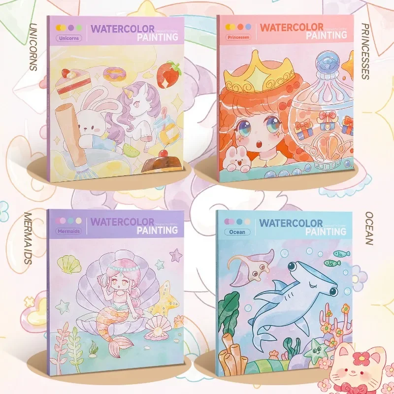 Libro para colorear y garabatos de acuarela para niños, estilo artesanal con pigmentos integrados de 10 colores, libros de dibujo - imagen 5