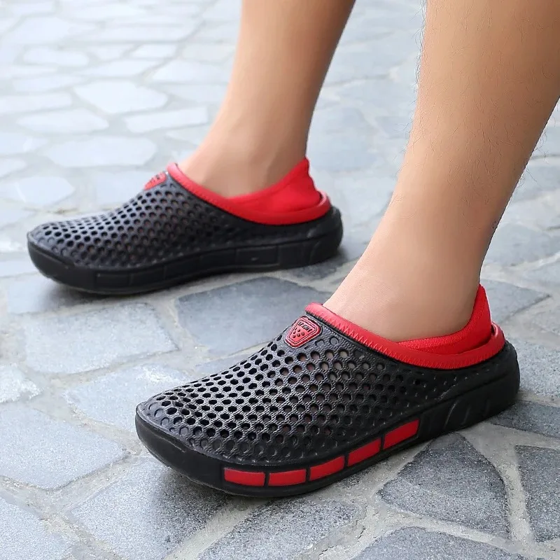 Sandalias de playa de verano para hombre, zapatos informales transpirables con agujeros, zuecos ligeros para el hogar y el jardín, zapatillas planas para hombre al aire libre - imagen 2