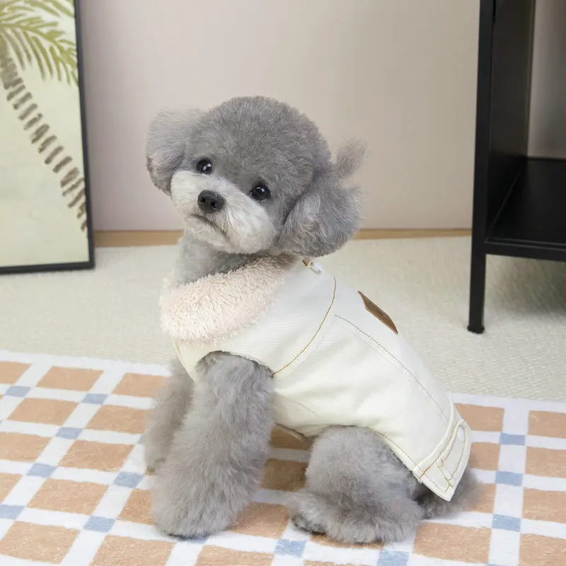 Abrigo de algodón grueso de invierno para mascotas, chaqueta de cachorro estilo vaquero de lana de cordero gruesa para perros pequeños, Chihuahua, ropa de peluche para exteriores