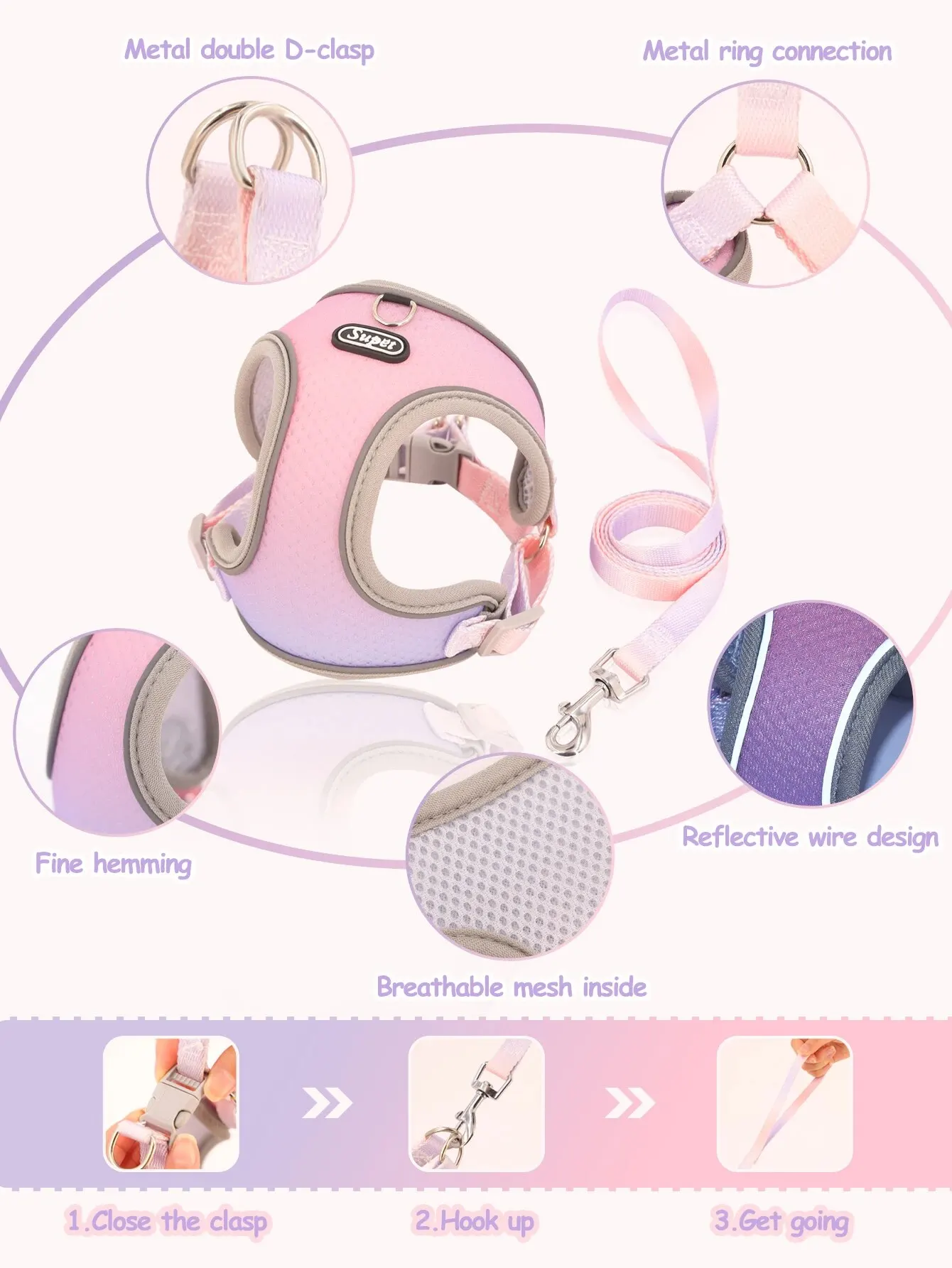 Supet-arnés suave reflectante ajustable para mascotas, chaleco transpirable para perros, gatos y cachorros - imagen 4