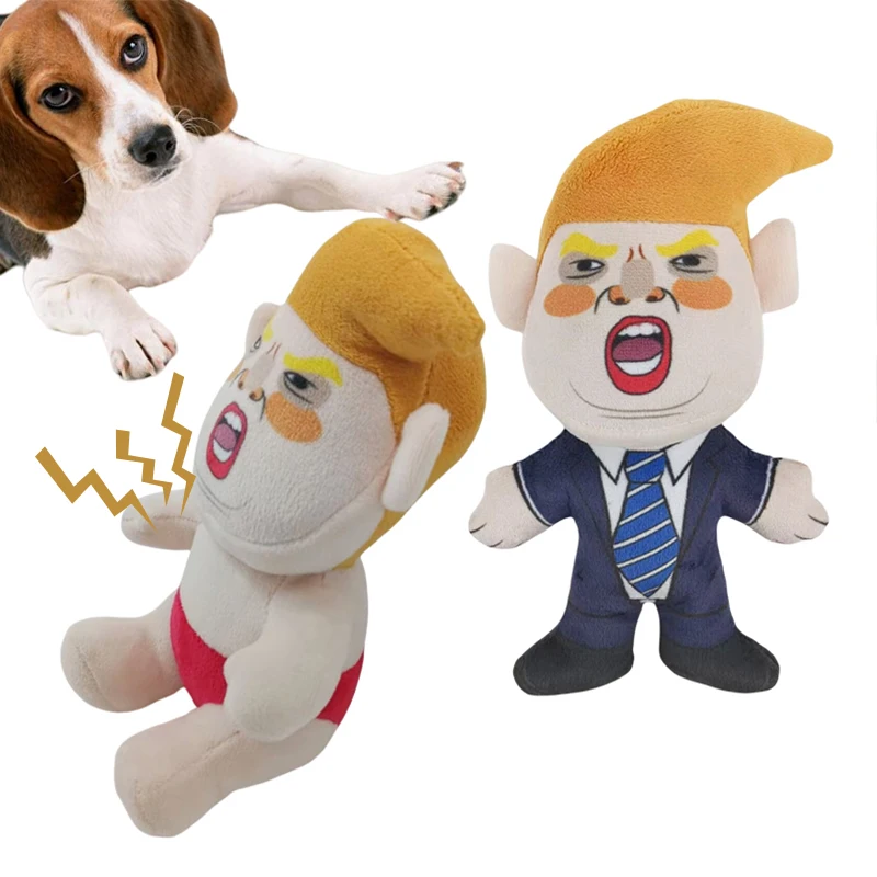 Nuevo divertido Trump relleno crudo perro pequeño juguete interactivo de peluche resistente a mordeduras sonido cachorro sonajero para perros chirriantes suministros de juguetes para mascotas - imagen 2