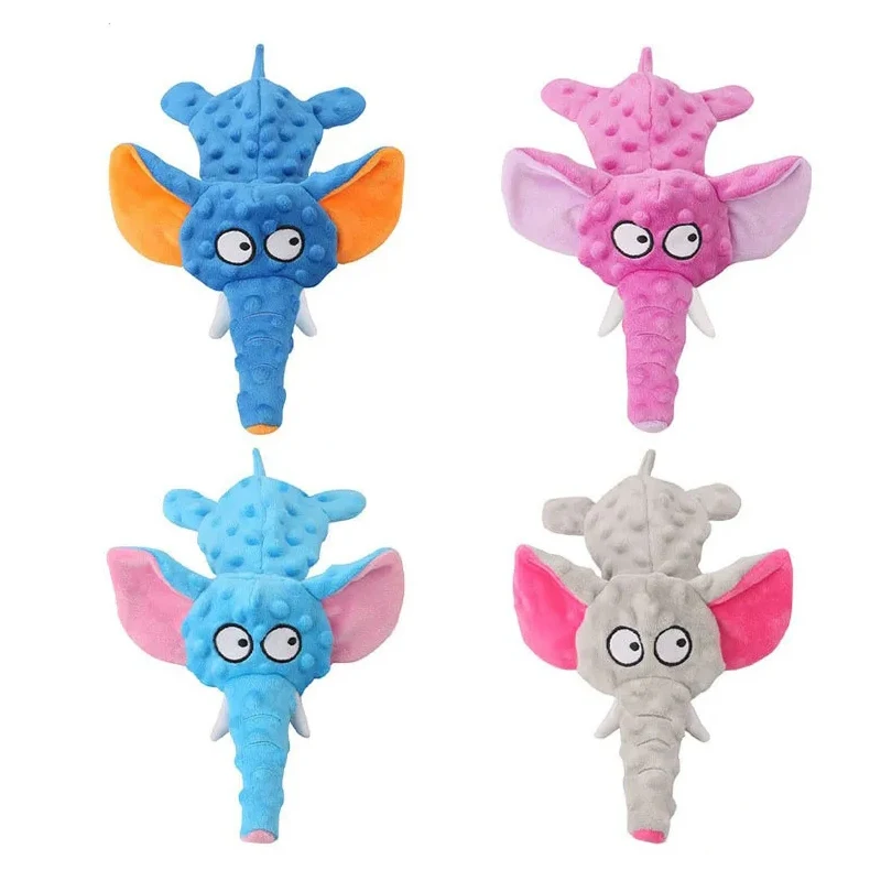 Lindos juguetes de peluche chirriantes, elefante para mascotas, concha de felpa, juguete duradero para masticar perros, juguete interactivo chirriante para perros, suministros divertidos para mascotas sin relleno - imagen 5