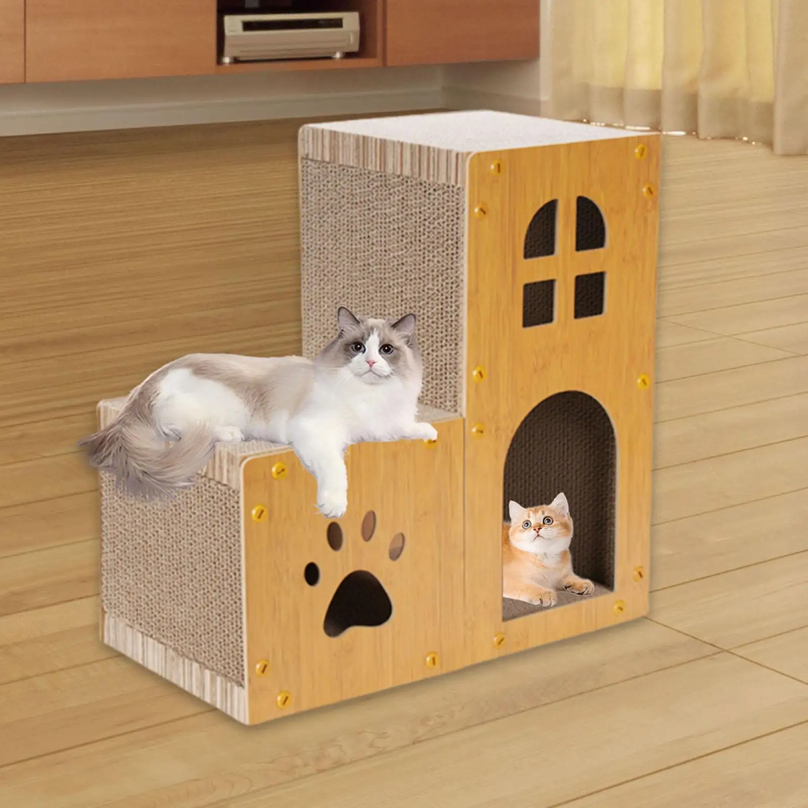 Cardboard Cat House Double Layer Cat Scratcher Cave Comfortable Versatile Furniture Protector for Kittens Living Room Terrace