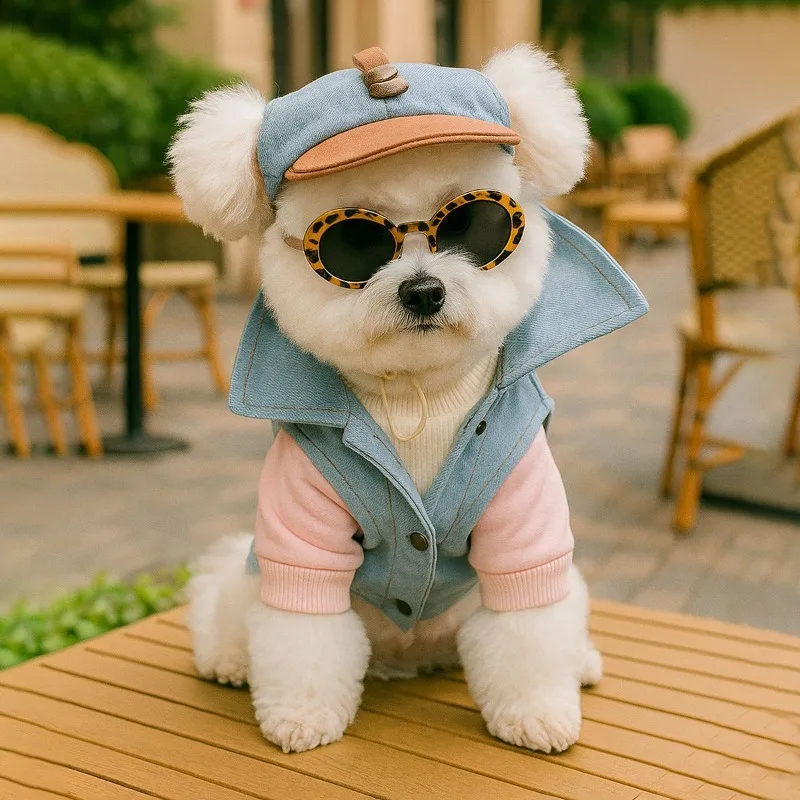 Sombrero de sol para mascotas de dos piezas a la moda y conjunto de gafas de sol geniales, gorra de béisbol para perros y funda para cabeza de gato - imagen 2