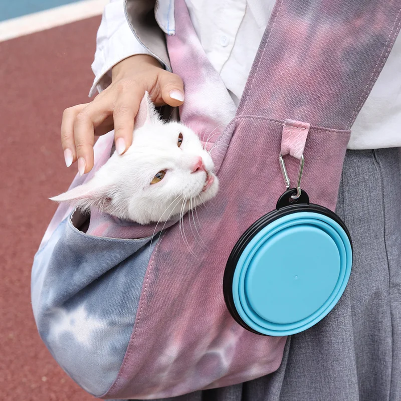 Bolsas de transporte de lados suaves para mascotas, bolso de hombro para viajes al aire libre, mochila portátil para perros pequeños, suministros para mascotas, Tie Dye - imagen 4