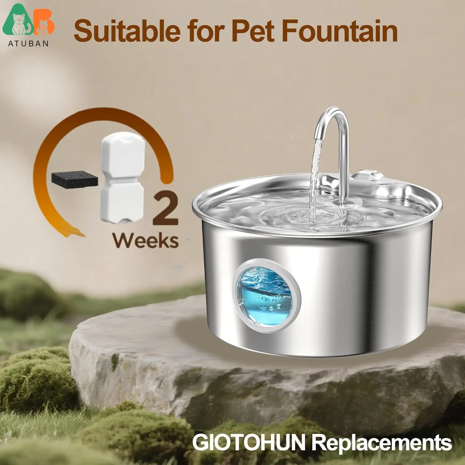 Filtro de fuente de agua para gatos de repuesto, filtros y esponjas de repuesto para dispensador de agua para gatos con fuente para mascotas HOOISE de 74oz - imagen 2