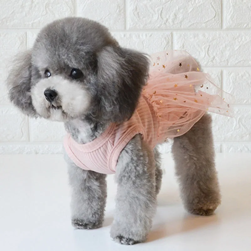 Ropa para perros, ropa de verano para cachorros, color rosa y blanco, vestidos para niñas con falda de tul para cachorros, ropa para mascotas, vestidos, ropa para caniche Dachshund - imagen 2