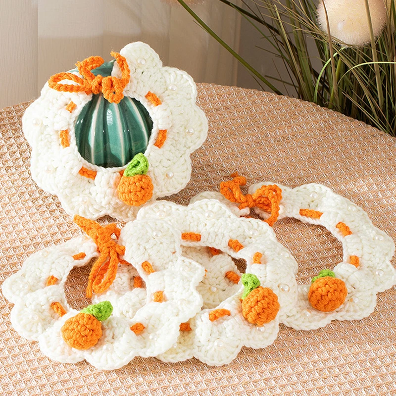 Lindo Collar de punto para Gato, Collar ajustable hecho a mano para Gatos, Perros pequeños, Collar decorativo naranja para gatitos, accesorios para gatos - imagen 5