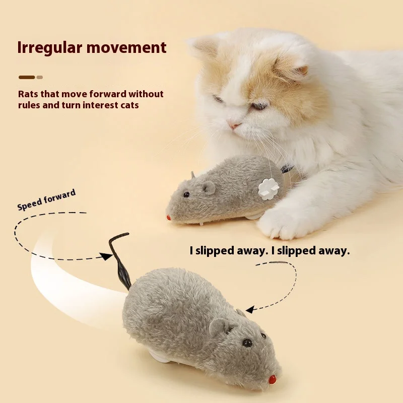 Juguete de ratón de cuerda de felpa divertido e interactivo para gatos, perros y niños, juguete de animales en movimiento mecánico para jugar y bromas - imagen 4