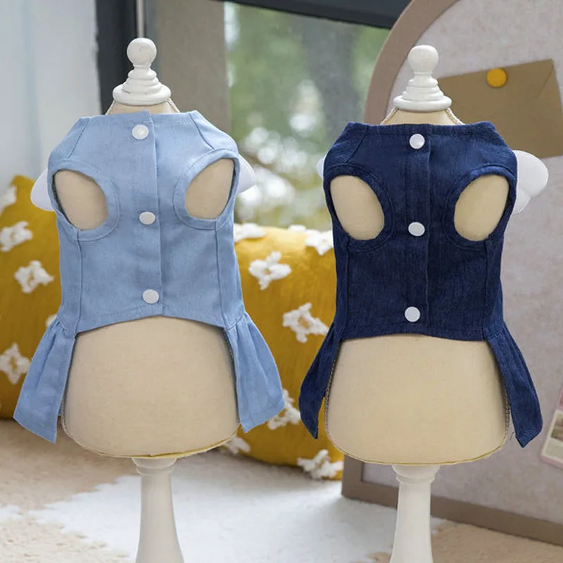 Ropa vaquera para perros, vestidos elegantes azules para niñas, para perros pequeños y medianos, arnés para Chihuahua Yorks, ropa para cachorros femeninos - imagen 5