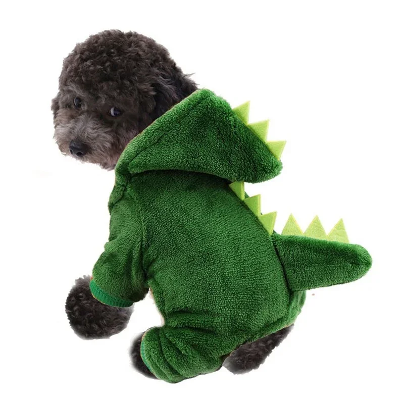Ropa de Halloween para perros y gatos, disfraz divertido de dinosaurio para perros pequeños, abrigo cálido de invierno para gatos, sudaderas con capucha de lana - imagen 5