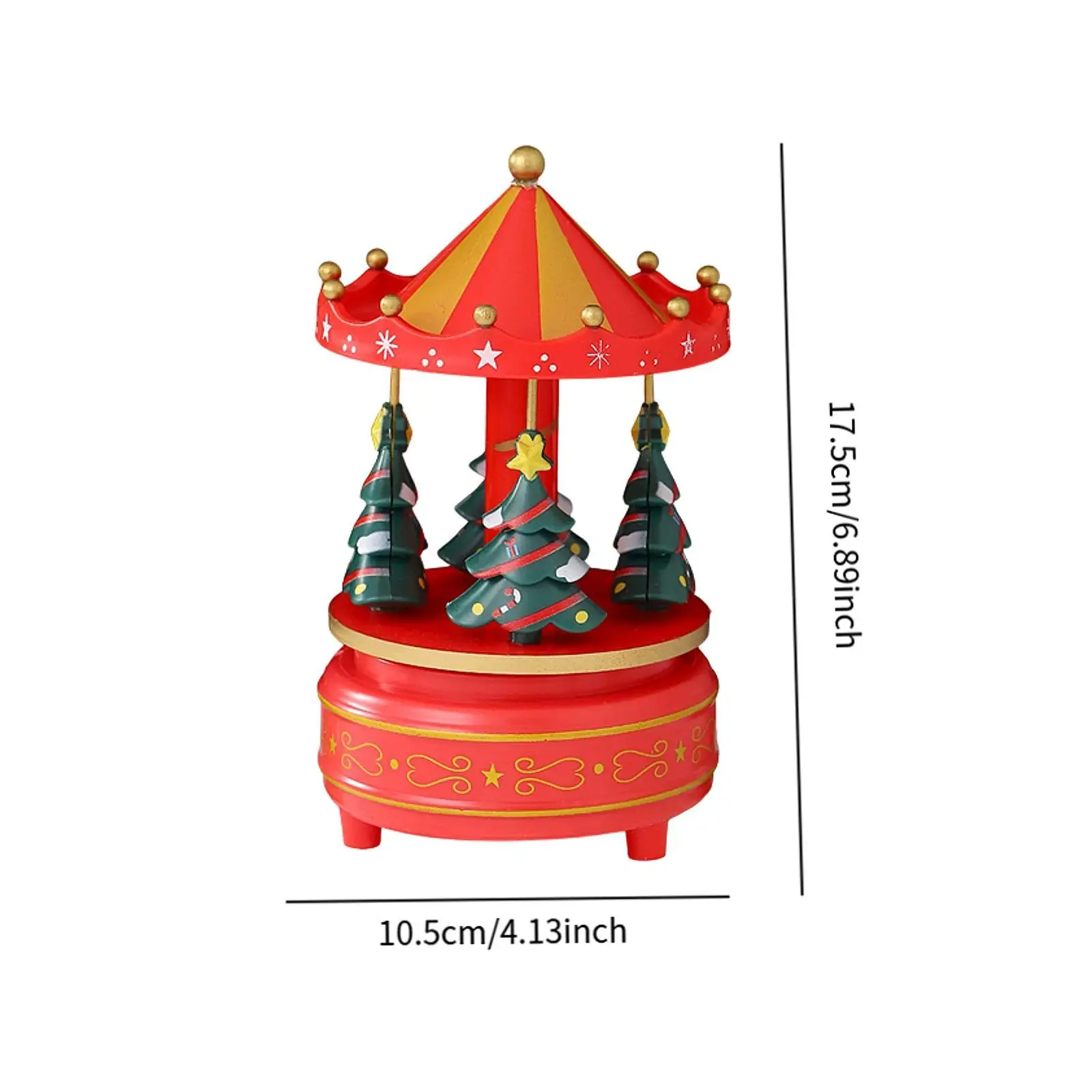 Christmas Carousel Music Box Decoration Xmas Tree Design Hand Painted Fine Craftsmanship for New Year Gifts 4.1x6.9inch
