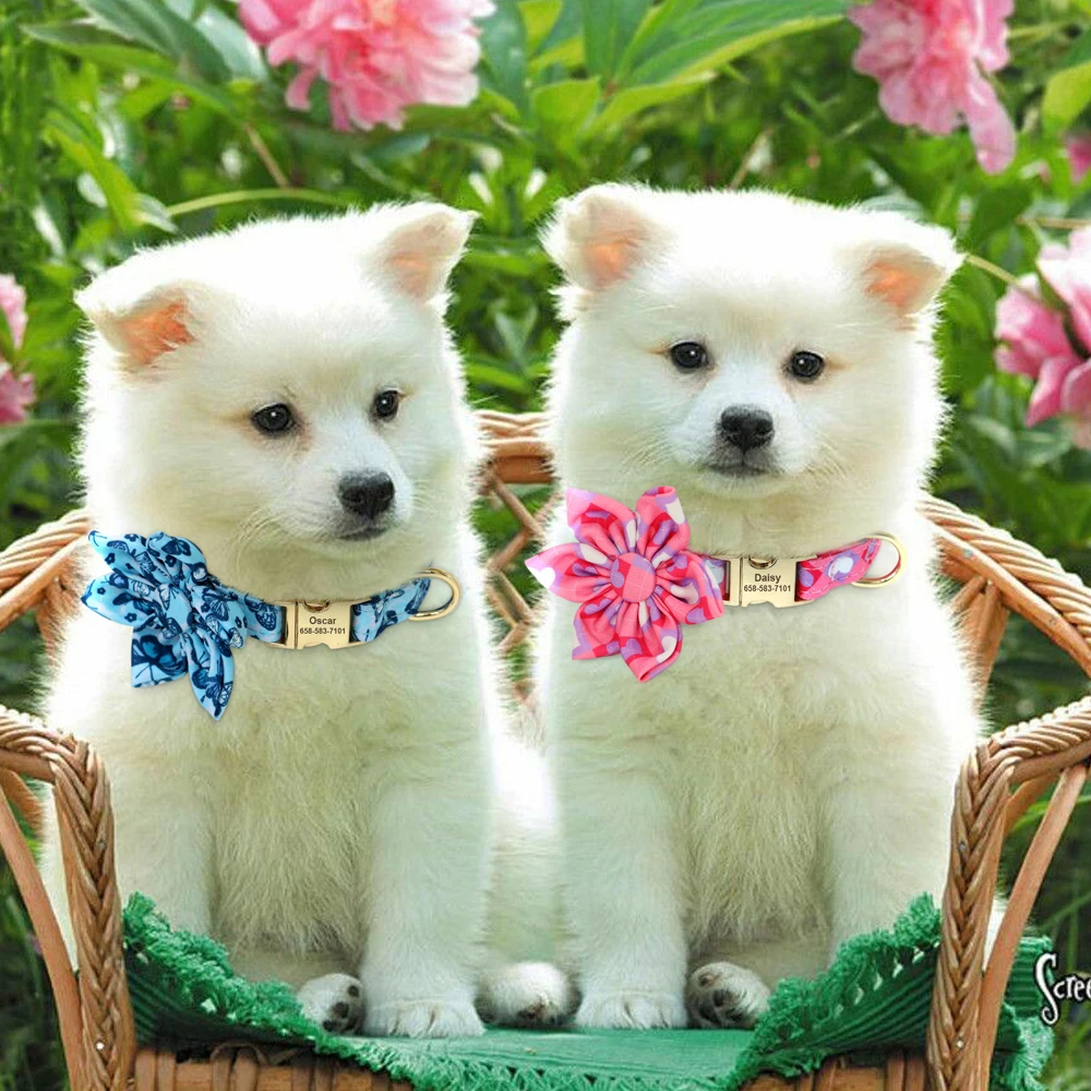 Collar de nailon personalizado para perro, accesorio con estampado de flores, identificación de mascotas, antipérdida para perros pequeños y grandes - imagen 5