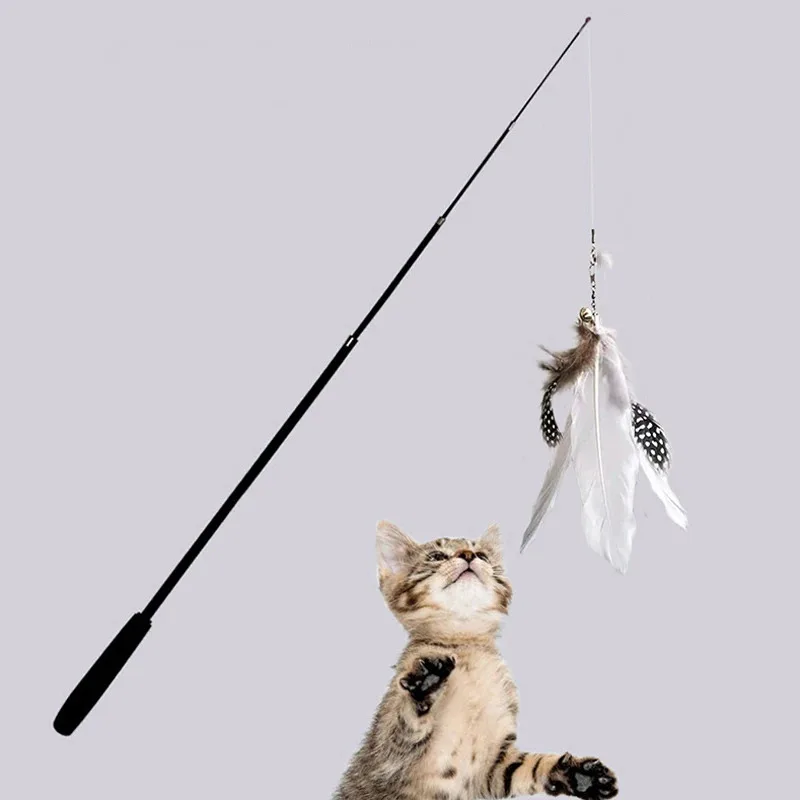 Palo telescópico extendido para gatos, caña de pescar extra larga de 1,8 m, resistente a rascar, juguetes para gatos con plumas para aliviar el aburrimiento - imagen 3