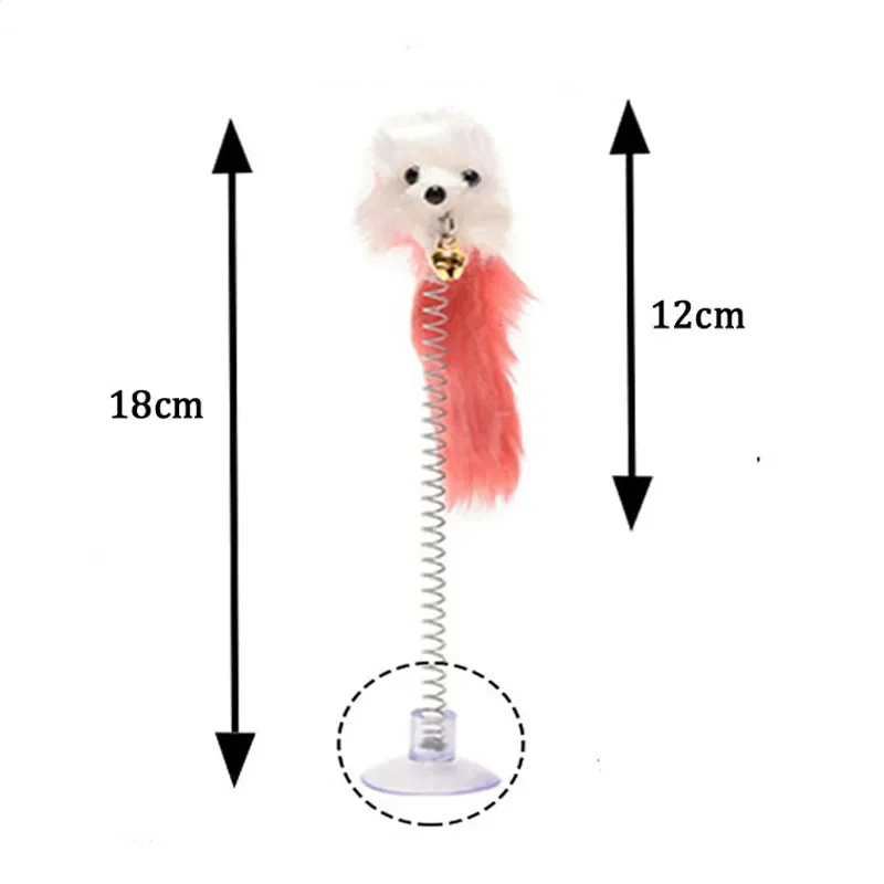 Juguete con ventosa para gato, ratón de resorte con campana, varilla de plumas de colores, Bola de felpa, juguetes interactivos, suministros para mascotas - imagen 5