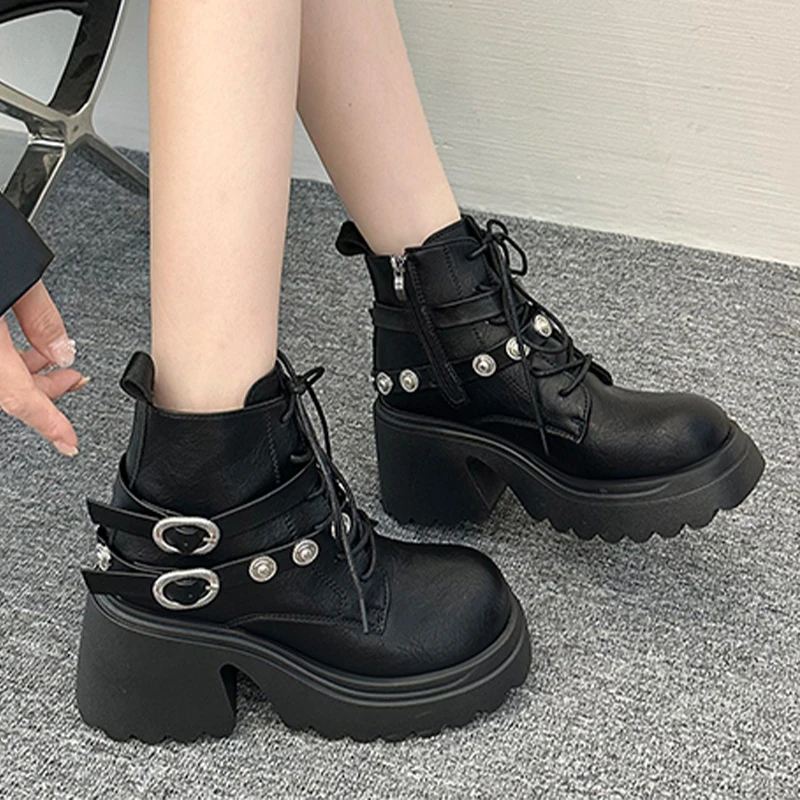 Botines de tacón alto para mujer, zapatos de diseñador gruesos, vestido de moda, zapatos de tacón para mujer, botas Chelsea góticas de lujo acogedoras para invierno