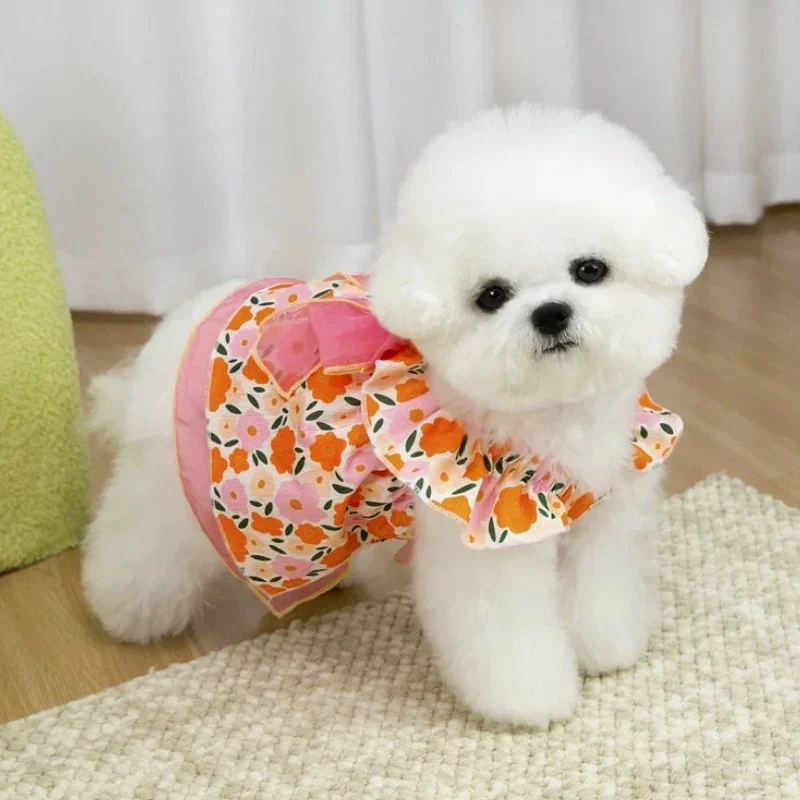 Falda de encaje verano para perro, gato y caniche con estampado floral