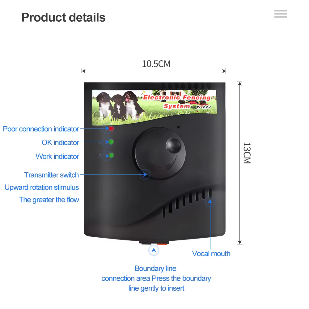 W-227-Cerca electrónica para perros, Collar de entrenamiento para perros, receptores recargables, sistema de contención para mascotas, suministros para perros - imagen 2